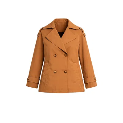 Tantra Spain Sl Women's Neutrals Short Quilted Trench Coat With Double-breasted Buttons, Side Pockets, And Flared Ba In Sand