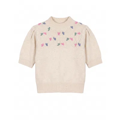 Tantra Spain Sl Women's Neutrals Short-sleeved Sweater With Embroidered Birds Beige