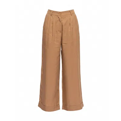 Tantra Spain Sl Women's Neutrals Straight-leg Tencel Pants With Pleats, And Hem At The Bottom Camel In Multi