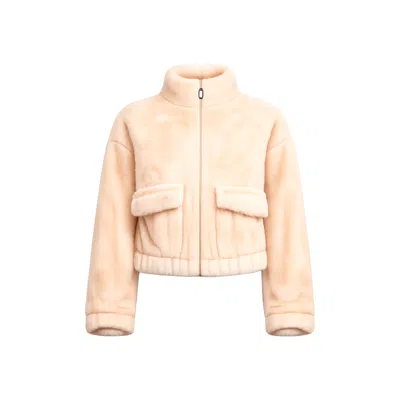 Tantra Spain Sl Women's Neutrals Synthetic Fur Jacket With Adjustable Waist, Side Pocket, And Lapel Detail. Zipper C In Pink