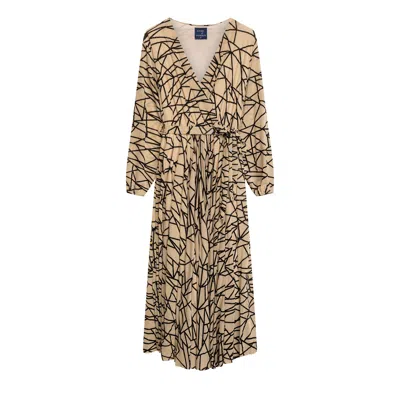 Tantra Spain Sl Women's Neutrals Tulle Dress With Geometric Velvet Detail, Cross Neckline And Waist Belt