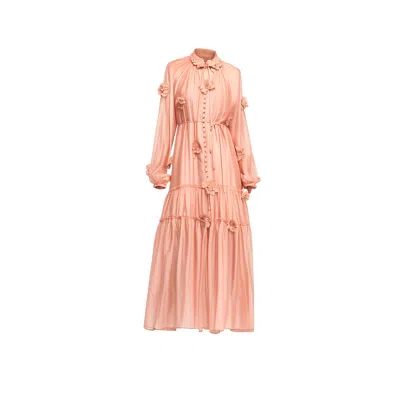 Tantra Spain Sl Women's Orange Semi-transparent Dress With Buttons, Floral Details, And Ruffles. Belt And Lining Sol In Pink