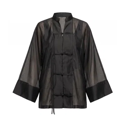 Tantra Spain Sl Women's Oversized Shirt With A Japanese-style Closure, Mandarin Collar Black