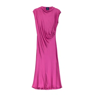 Tantra Spain Sl Women's Pink / Purple Satin Maxi Draped Effect Dress Fuchsia In Pink/purple