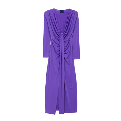 Tantra Spain Sl Women's Pink / Purple Solid Draped Maxi Dress With V Neck And Long Sleeves Lilac In Pink/purple