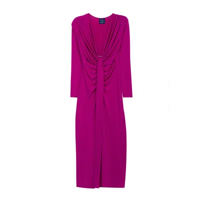 Tantra Spain Sl Women's Pink / Purple Solid Draped Maxi Dress With V Neck And Long Sleeves Purple In Pink/purple