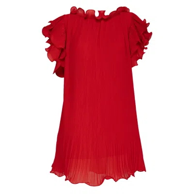 Tantra Spain Sl Women's Pleated Dress With Ruffles On The Neckline And Sleeves Red