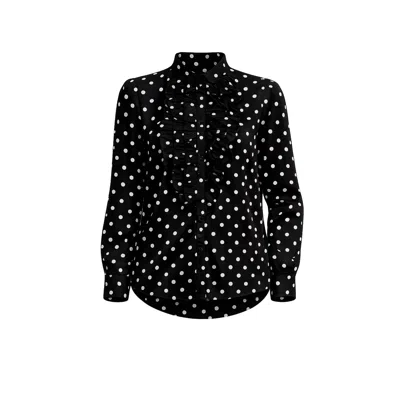 Tantra Spain Sl Women's Polka Dot Blouse With Ruffles On The Chest Black