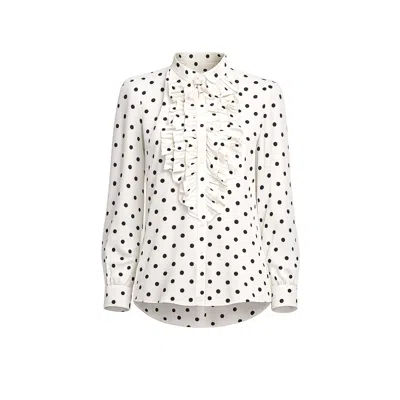 Tantra Spain Sl Women's Polka Dot Blouse With Ruffles On The Chest  White