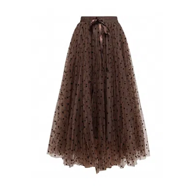 Tantra Spain Sl Women's Polka-dot Tulle Midi Skirt, A-line Cut, Elastic Waistband With A Bow Brown