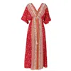 Tantra Spain Sl Women's Printed Dress With V-neck, Elastic Waist And Drawstring Unique Size Red In Red