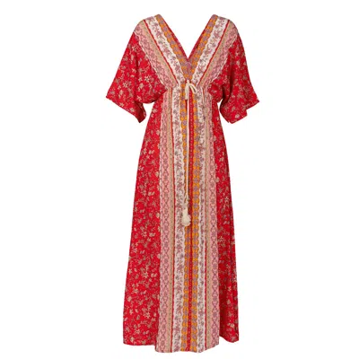 Tantra Spain Sl Women's Printed Dress With V-neck, Elastic Waist And Drawstring Unique Size Red
