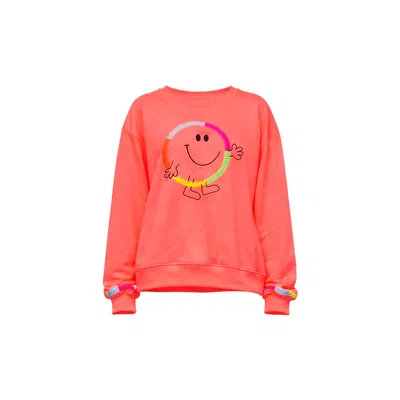 Tantra Spain Sl Women's Purple Fluor Sweatshirt With Smile Pattern And Embroidery On Front And Cuffs. Fucsia.