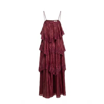 Tantra Spain Sl Women's Red Lace And Ruffle Maxi Dress With Straps Burgandy