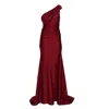 Tantra Spain Sl Women's Red Long Dress With One Elastic Sleeve, Back Zipper And Leg Opening Burgandy In Red