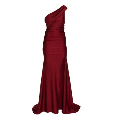 Tantra Spain Sl Women's Red Long Dress With One Elastic Sleeve, Back Zipper And Leg Opening Burgandy