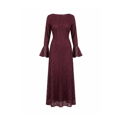 Tantra Spain Sl Women's Red Long Lace Dress With Long Sleeves, Ruffled Cuffs, And  Tie Closure Burgandy