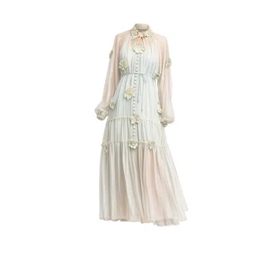 Tantra Spain Sl Women's Semi-transparent Dress With Buttons, Floral Details, And Ruffles. Belt And Lining Sold Separ In Neutral