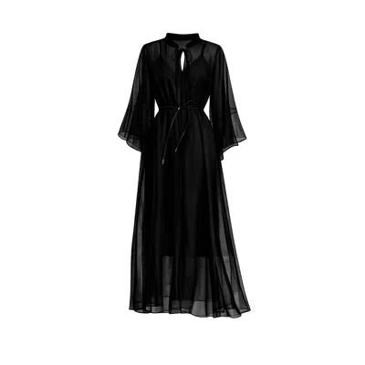 Tantra Spain Sl Women's Semi-transparent Dress With Ruffled Sleeves And Pleats At The Hem. Separate Lining. Black