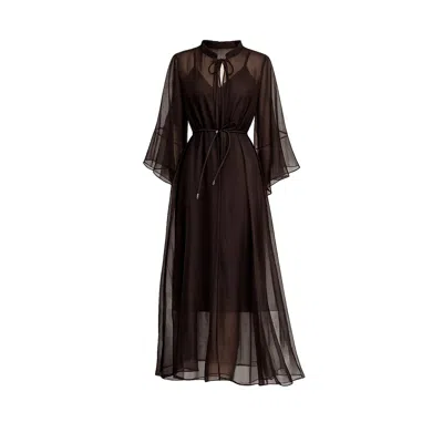Tantra Spain Sl Women's Semi-transparent Dress With Ruffled Sleeves And Pleats At The Hem. Separate Lining. Brown