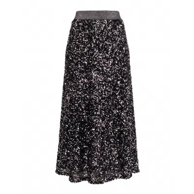 Tantra Spain Sl Women's Sequin Maxi Skirt With Elastic Waist Black And Silver