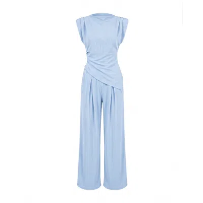 Tantra Spain Sl Women's Set Of Straight Trousers And Side Pockets. Short Sleeve Top With Asymmetrical Length Blue
