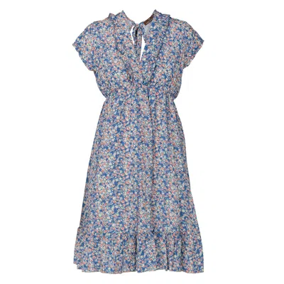 Tantra Spain Sl Women's Short Floral Print Dress With Ruffle Detail, Open Back Blue