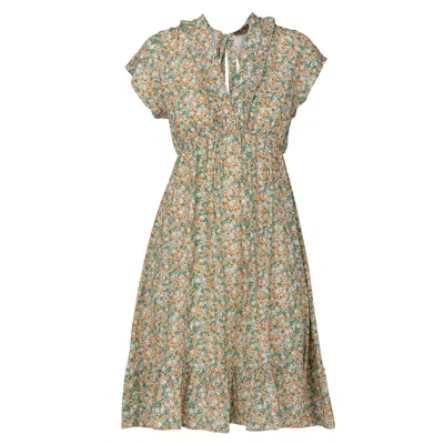 Tantra Spain Sl Women's Short Floral Print Dress With Ruffle Detail, Open Back Green