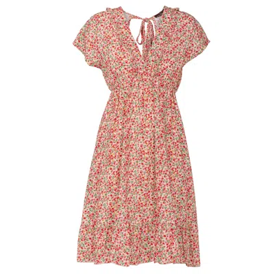 Tantra Spain Sl Women's Short Floral Print Dress With Ruffle Detail, Open Back Red