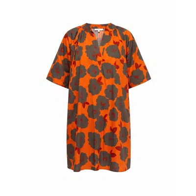 Tantra Spain Sl Women's Short Floral-print Dress With Puff Sleeves And A V-neck  Orange