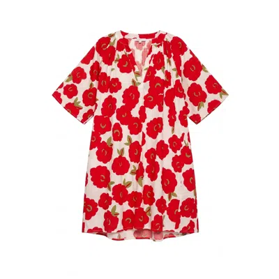 Tantra Spain Sl Women's Short Floral-print Dress With Puff Sleeves And A V-neck  Red