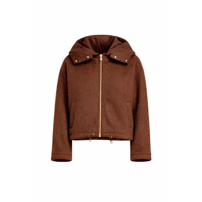 Tantra Spain Sl Women's Short Wool Coat With Detachable Hood And Padded Collar Brown