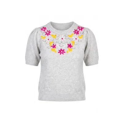 Tantra Spain Sl Women's Short-sleeved Sweater With Embroidered Flowers Grey