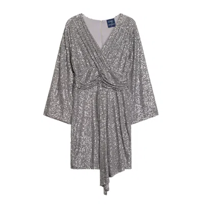 Tantra Spain Sl Women's Silver Sequin Dress With Draped Waist And V-neckline