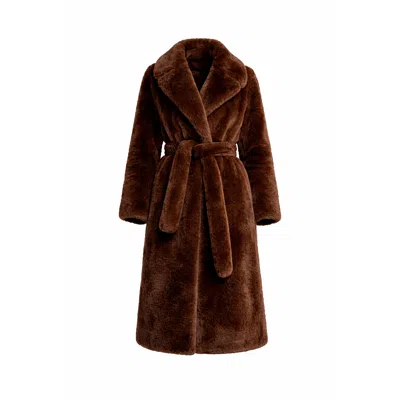 Tantra Spain Sl Women's Synthetic Fur Jacket With Button Closure And Belt Brown