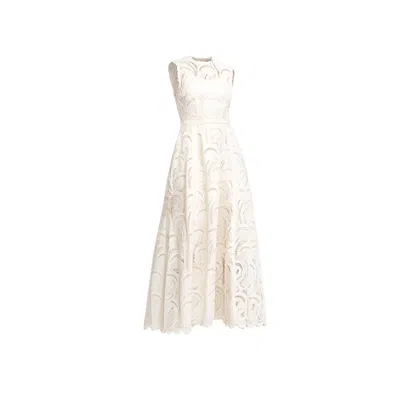 Tantra Spain Sl Women's White Flared Lace Midi Dress, Sleeveless And Cut At The Waist