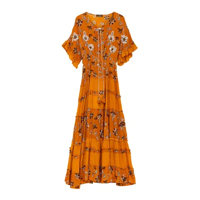 Tantra Spain Sl Women's Yellow / Orange Floral Maxi Dress With Embroidered And Embellished Details In Yellow/orange