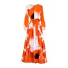Tantra Spain Sl Women's Yellow / Orange Pleated Printed Midi Dress With Darts Orange