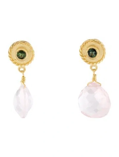 Pre-owned Tanya Farah 14k Rose Quartz & Tourmaline Drop Earrings In Multicolor