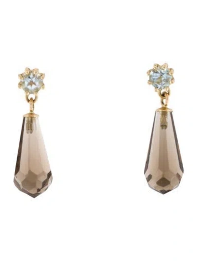 Pre-owned Tanya Farah 14k Smoky Quartz & Aquamarine Drop Earrings In Multicolor