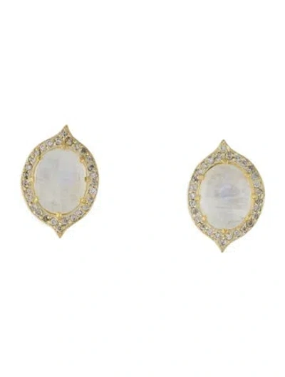 Pre-owned Tanya Farah 18k 5.54ctw Moonstone & Diamond Stud Earrings In Multi
