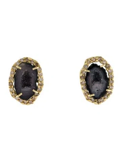 Pre-owned Tanya Farah 18k Agate Druzy & Diamond Stud Earrings In Multi