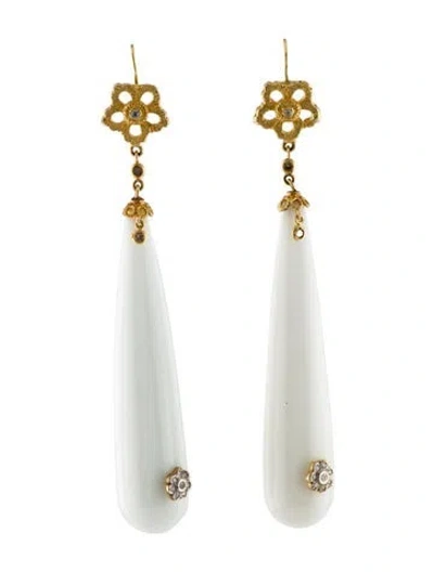 Pre-owned Tanya Farah 18k Diamond & Chalcedony Drop Earrings In White
