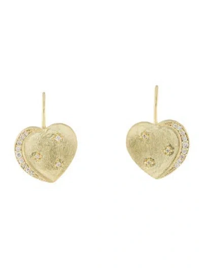 Pre-owned Tanya Farah 18k Diamond Heart Moon Drop Earrings In Multi