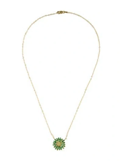 Pre-owned Tanya Farah 18k Emerald Daisy Pendant Necklace, 16" In Multi