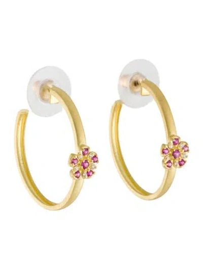 Pre-owned Tanya Farah 18k Sapphire & Diamond Flower Hoop Earrings In Multi