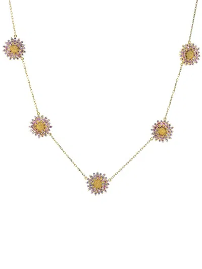 Tanya Farah 18k Yellow Gold Daisy Pink Sapphire Necklace