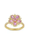 Tanya Farah 18k Yellow Gold Jasmine Bloom Pink Sapphire And Diamond Ring In Burgundy