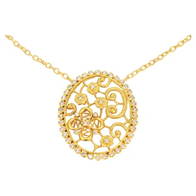 Pre-owned Tanya Farah Multi Diamond Four Petal Flower 18k Gold Pendant Necklace