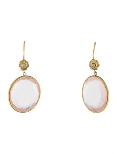 Pre-owned Tanya Farah Rose Quartz & Diamond Drop Earrings In Multicolor